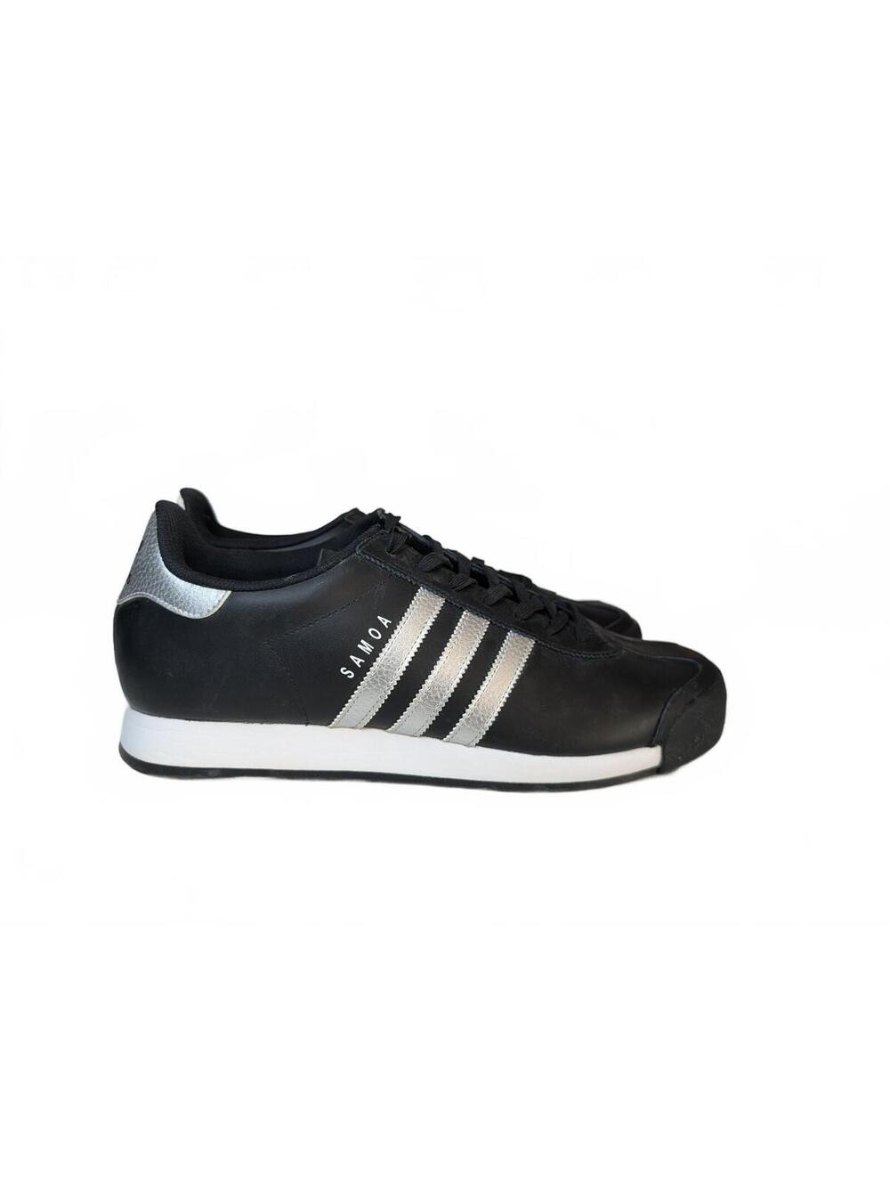 Adidas Samoa Black Sneakers with Metallic Silver Detailing, Size 13